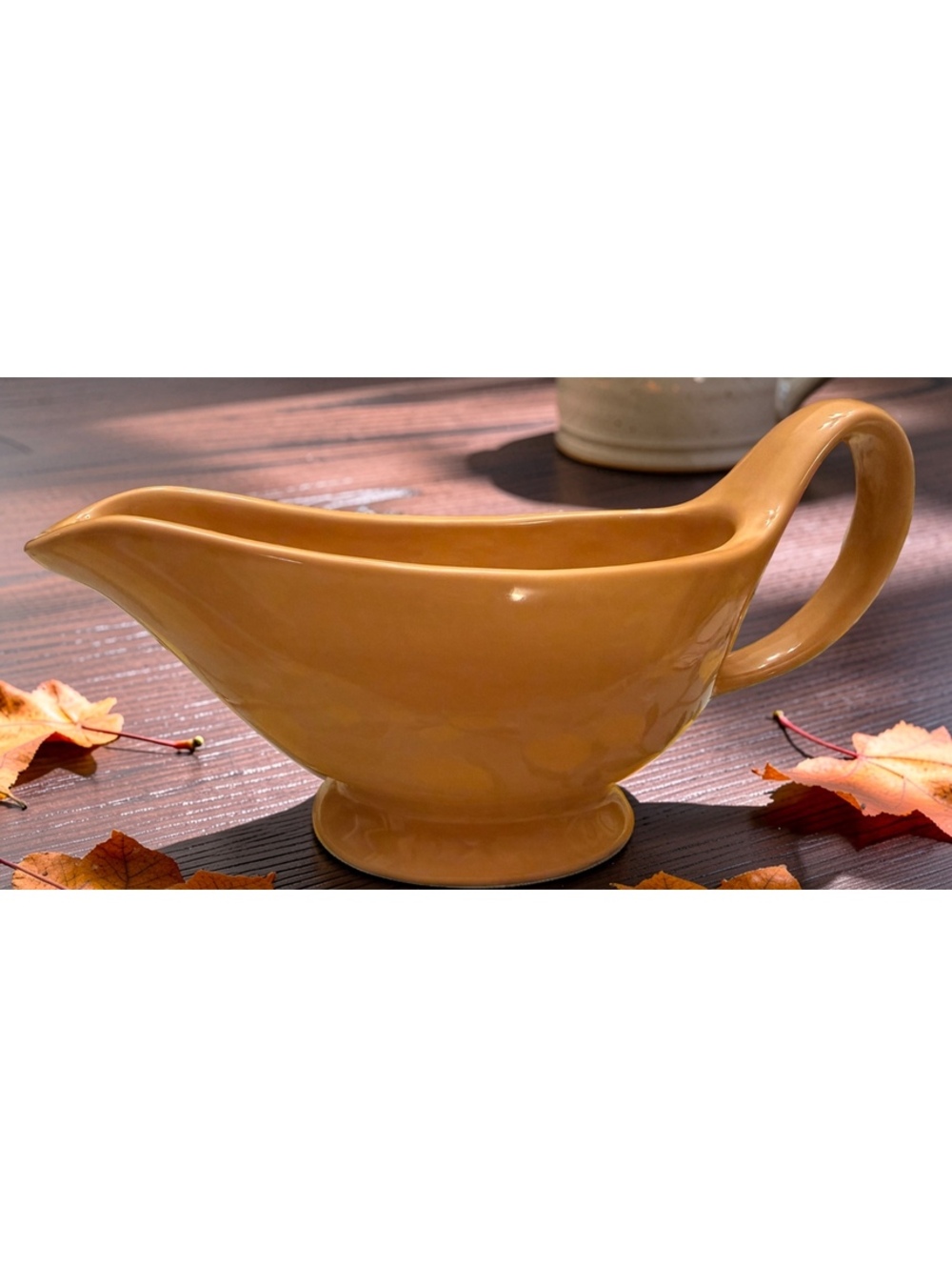 Pottery Barn Sausalito Amber Gravy Boat 9" Caramel Yellow Discontinued